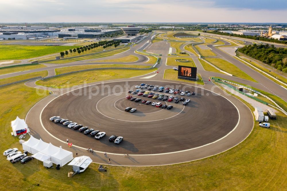 Leipzig from above - Test track and practice area for training in the driving safety center of Porsche- Center in the district Luetzschena in Leipzig in the state Saxony, Germany