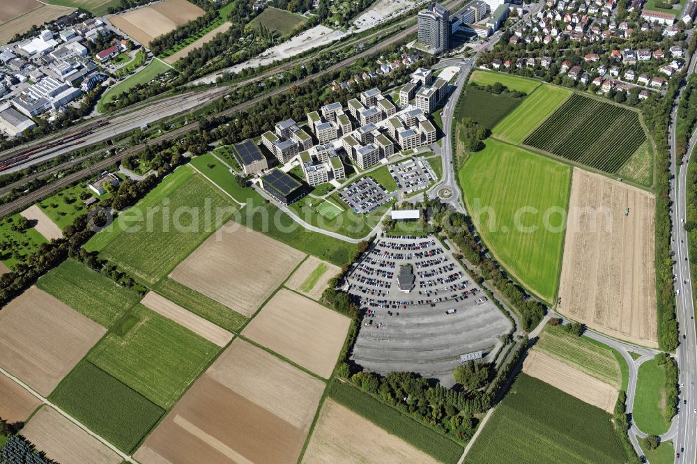 Aerial photograph Kornwestheim - Place of a drive-in cinema and light theater DRIVE IN Autokino Stuttgart Kornwestheim on street Tambourstrasse in Kornwestheim in the state Baden-Wuerttemberg, Germany