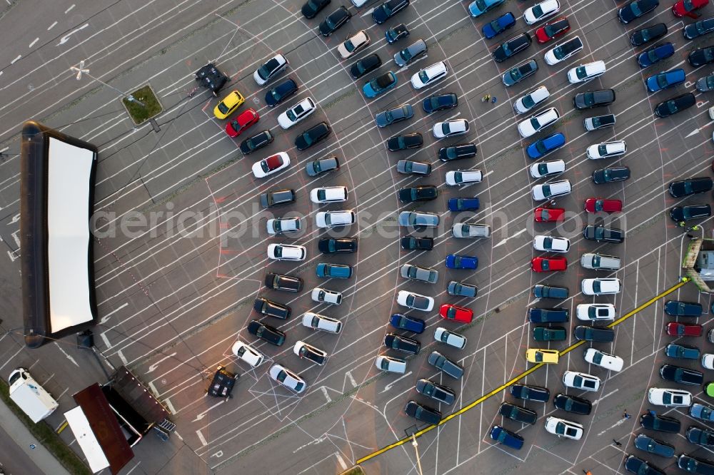 Chemnitz from above - Place of a drive-in cinema and light theater in the parking lot on Wandererstrasse in the district Kappel in Chemnitz in the state Saxony, Germany