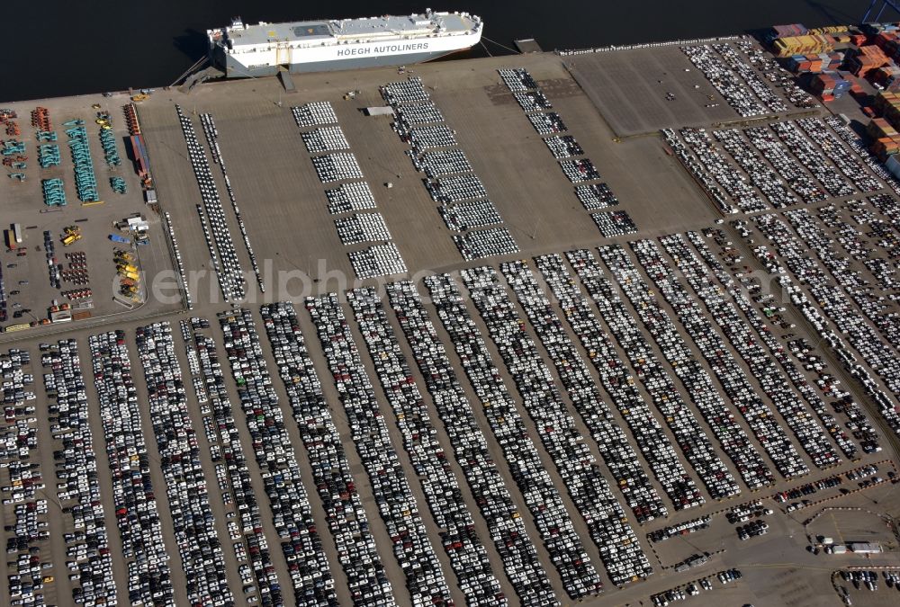 Aerial photograph Amsterdam - Car-ship at the ship wharf of the Hoeegh Autoliners in the district Westpoort in Amsterdam in Noord-Holland, Netherlands