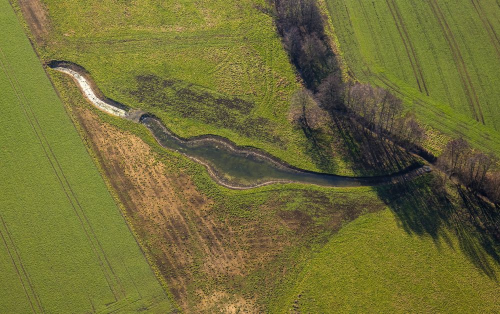 Aerial photograph Selm - River Passbach in Josef Lueffe Park in Selm in the state North Rhine-Westphalia, Germany