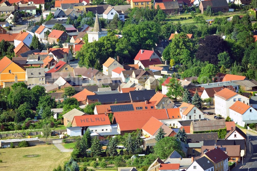 Bad Schmiedeberg OT Trebitz from the bird's eye view: Town scape of Trebitz with the Evangelical Lutheran Church at the street Wittenberger Strasse in the state Saxony-Anhalt