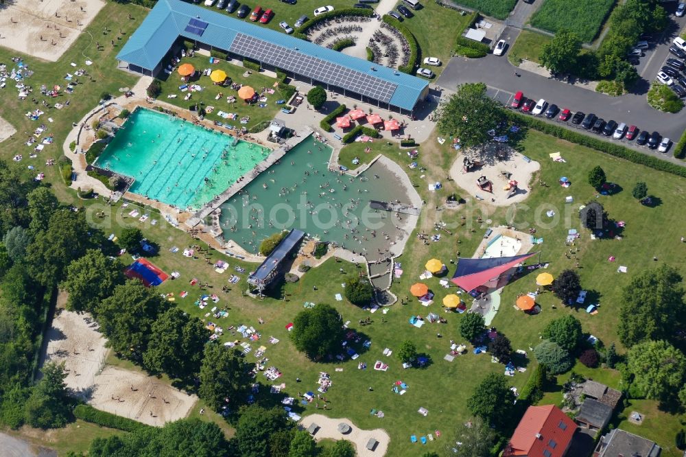 Göttingen from the bird's eye view: Bathers on the lawn by the pool of the swimming pool Grone in Goettingen in the state Lower Saxony, Germany