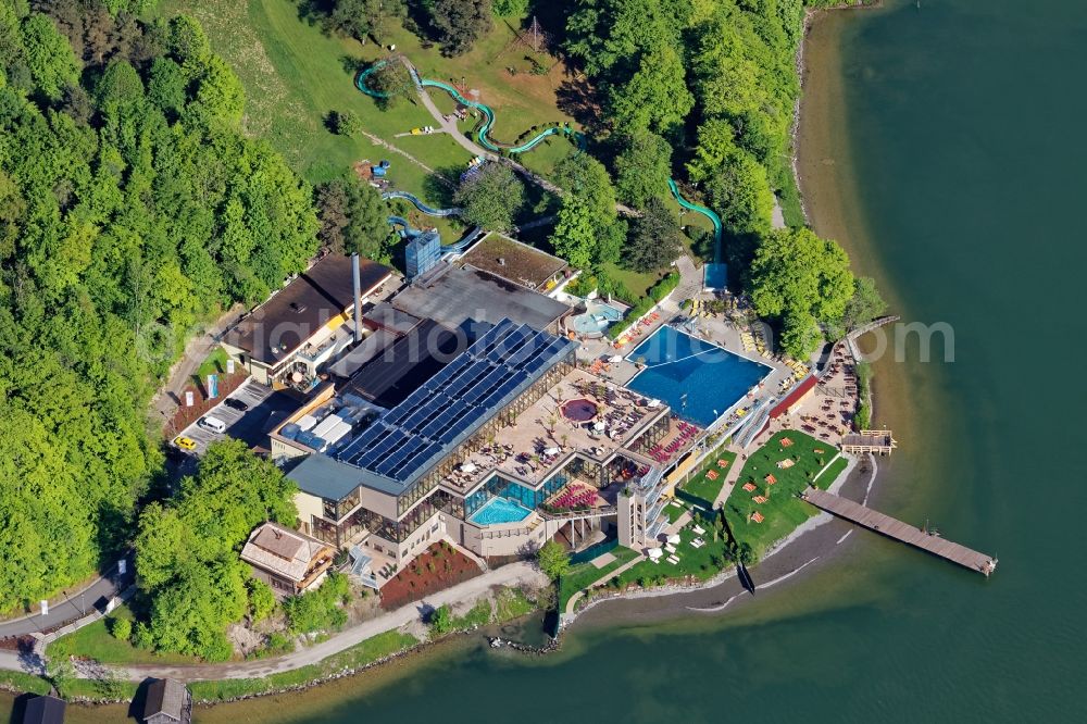 Kochel am See from the bird's eye view: Spa and swimming pools of the leisure facility Trimini in Kochel am See in the state Bavaria, Germany