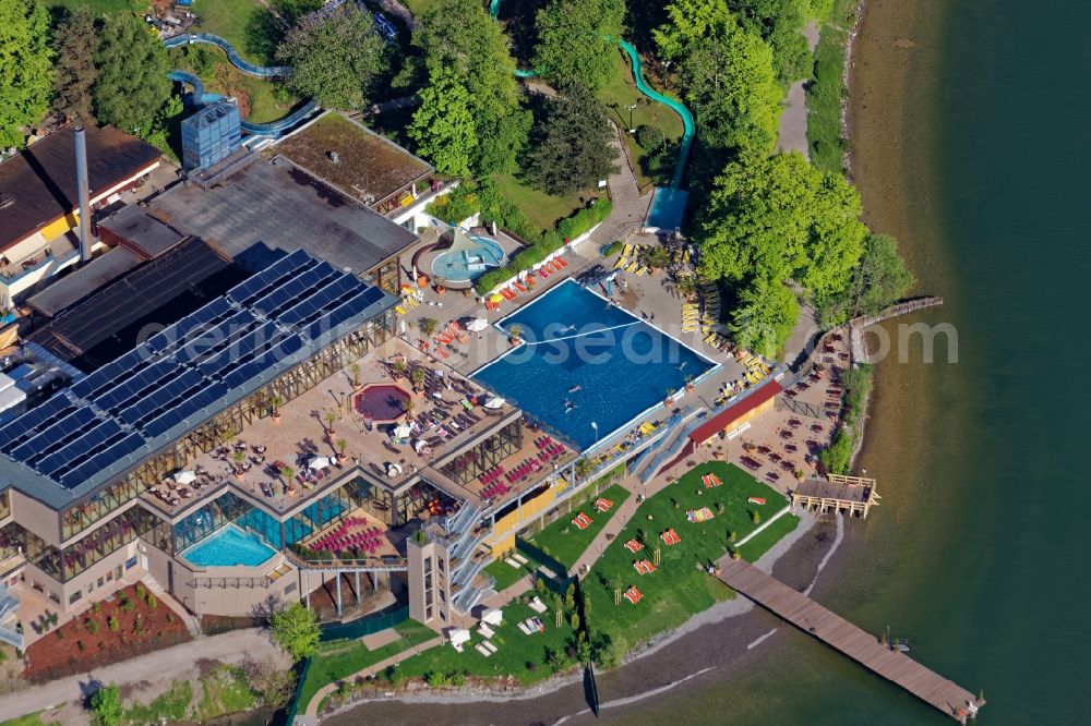 Aerial image Kochel am See - Spa and swimming pools of the leisure facility Trimini in Kochel am See in the state Bavaria, Germany