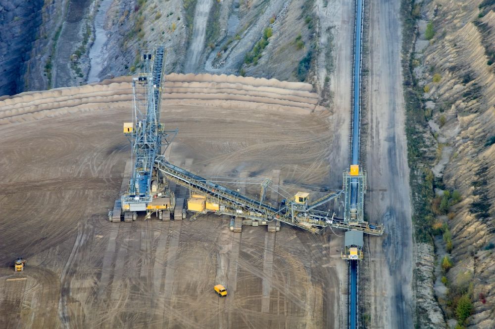Aerial photograph Cottbus - Dredging conveyor bridge in brown coal mine in Jaenschwalde in the state Brandenburg, Germany