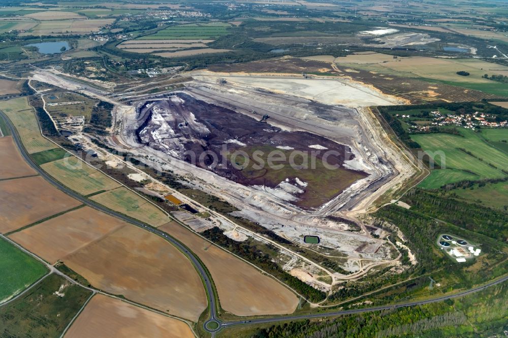 Aerial image Pödelwitz - Dredging conveyor bridge in brown coal mine Vereinigtes Schleehain in Poedelwitz in the state Saxony, Germany