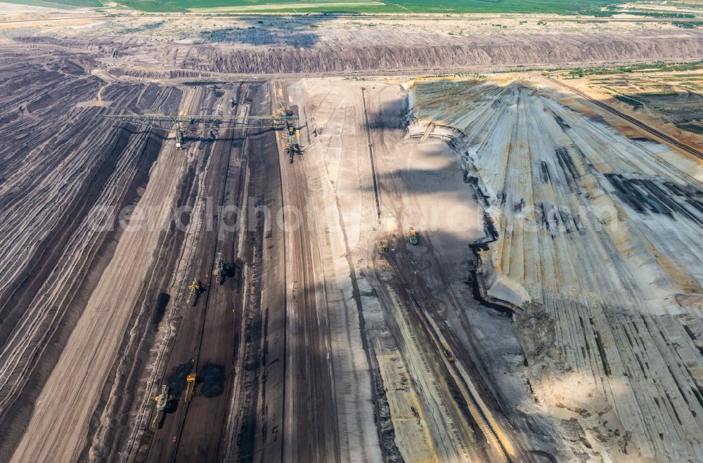 Welzow from the bird's eye view: Dredging conveyor bridge in brown coal mine in Welzow in the state Brandenburg, Germany