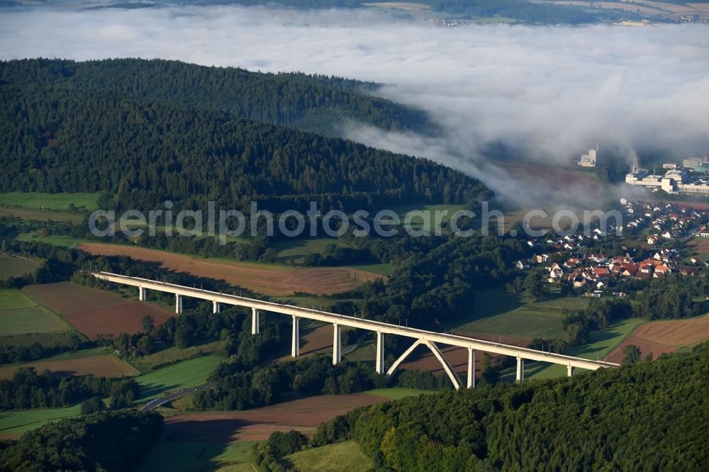 Melsungen from above - Railway bridge building to route the train tracks about the B487 in Melsungen in the state Hesse, Germany