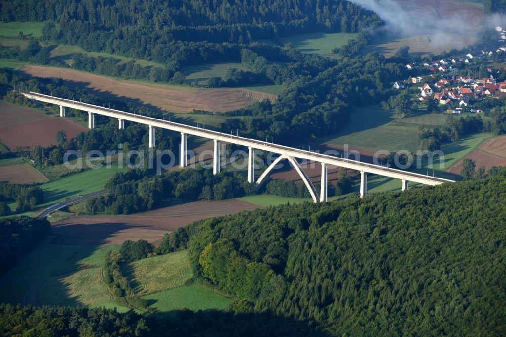 Aerial image Melsungen - Railway bridge building to route the train tracks about the B487 in Melsungen in the state Hesse, Germany