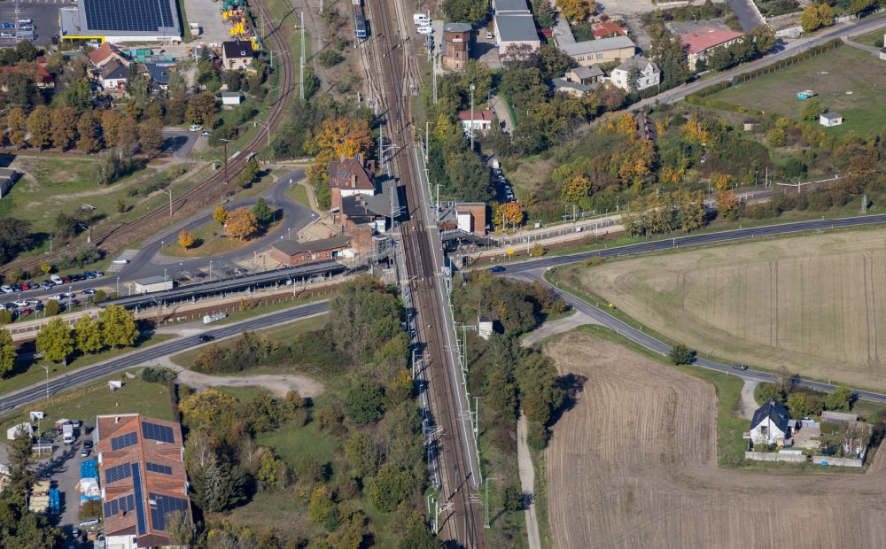 Aerial photograph Doberlug-Kirchhain - Routing the railway junction of rail and track systems Deutsche Bahn in Doberlug-Kirchhain in the state Brandenburg, Germany