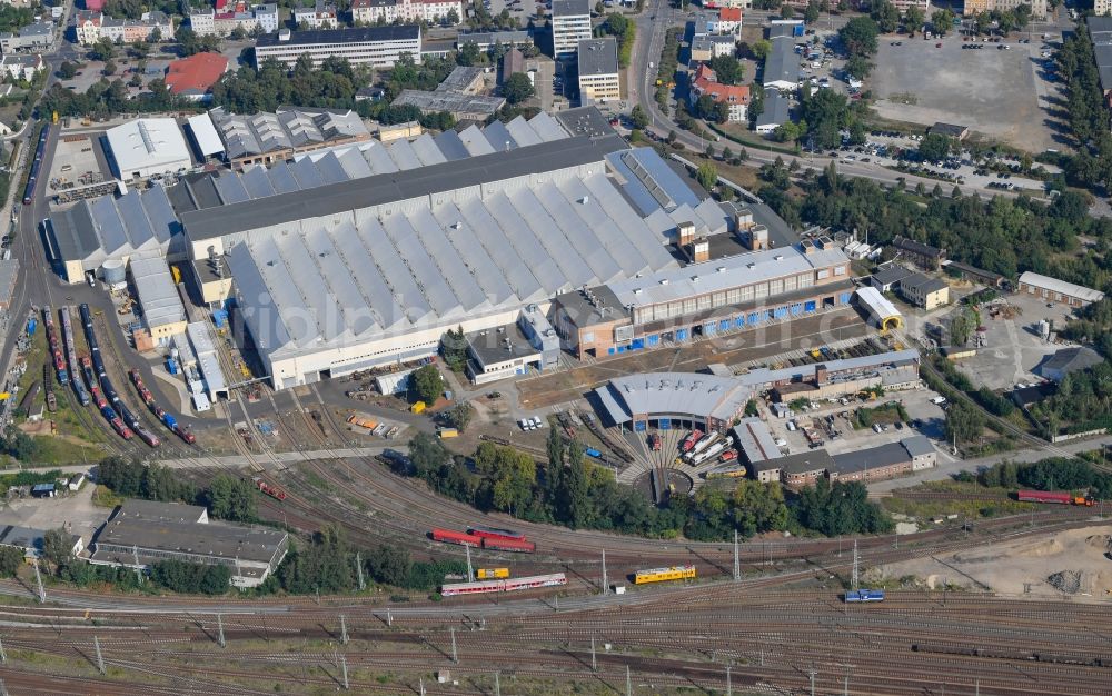 Aerial image Cottbus - Railway depot and repair work of DB Fahrzeuginstandhaltung GmbH in Cottbus in the federal state of Brandenburg, Germany