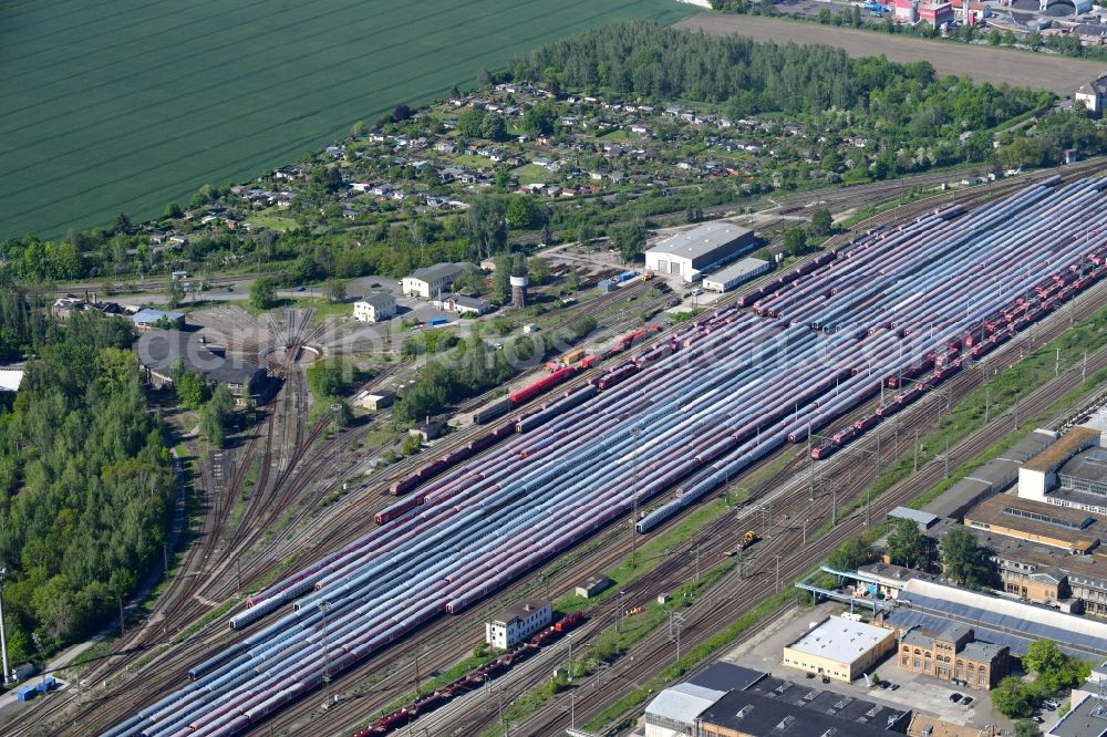 Aerial image Leipzig - Railway depot and repair shop for maintenance and repair of trains of passenger transport of the series in Leipzig in the state Saxony, Germany