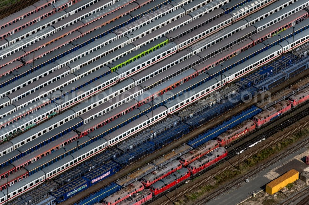 Leipzig from above - Railway depot and repair shop for maintenance and repair of trains of passenger transport of the series in Leipzig in the state Saxony, Germany