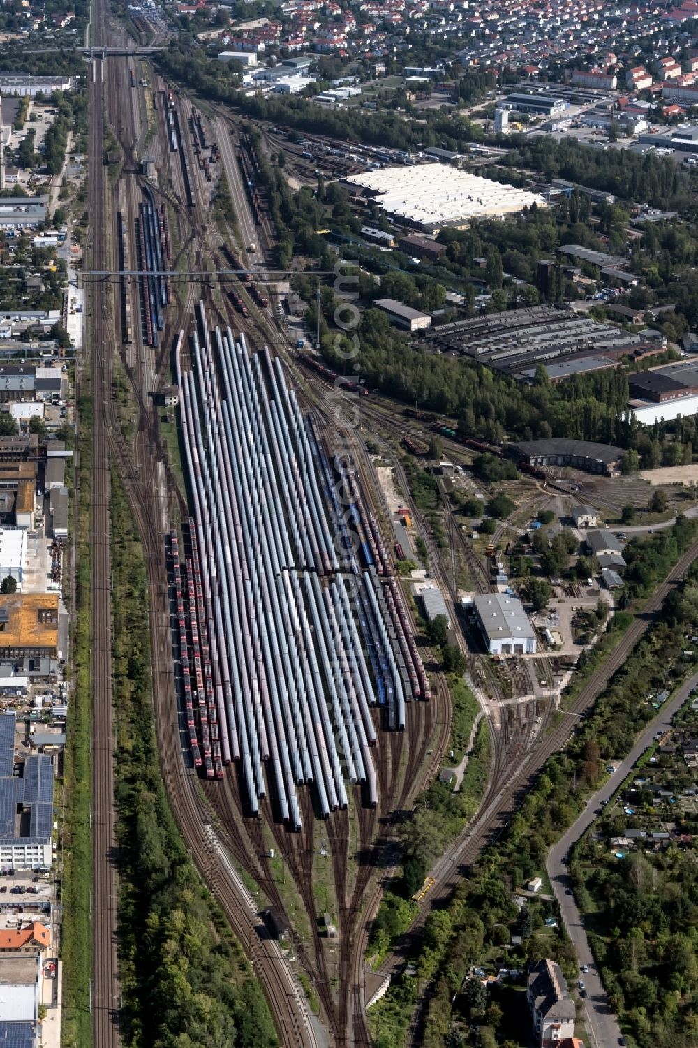 Aerial image Leipzig - Railway depot and repair shop for maintenance and repair of trains of passenger transport of the series in Leipzig in the state Saxony, Germany