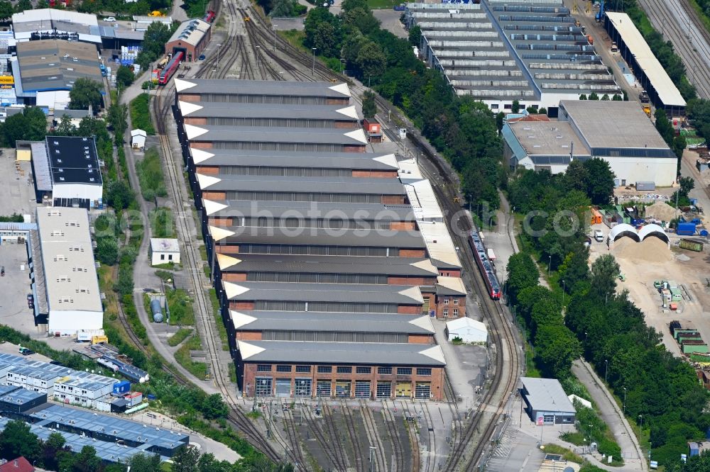 Aerial photograph München - Railway depot and repair shop for maintenance and repair of trains of passenger transport in the district Langwied in Munich in the state Bavaria, Germany