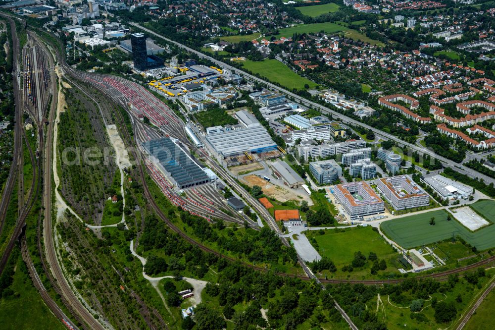 Aerial photograph München - Railway depot and repair shop for maintenance and repair of trains of passenger transport in the district Bogenhausen in Munich in the state Bavaria, Germany
