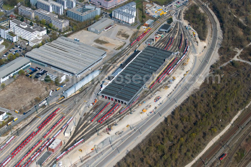 Aerial photograph München - Railway depot and repair shop for maintenance and repair of trains of passenger transport in the district Bogenhausen in Munich in the state Bavaria, Germany