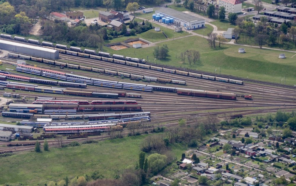 Aerial image Delitzsch - Railway depot and repair shop for maintenance and repair of trains of passenger transport in Delitzsch in the state Saxony