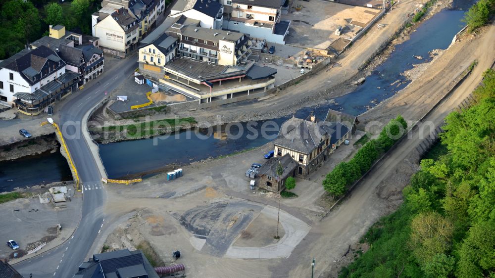 Aerial image Altenahr - Train station in Altenahr Ahr Valley around ten months after the flood disaster in 2021 in the state Rhineland-Palatinate, Germany