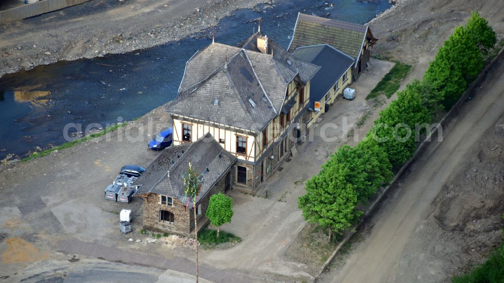 Aerial photograph Altenahr - Train station in Altenahr Ahr Valley around ten months after the flood disaster in 2021 in the state Rhineland-Palatinate, Germany