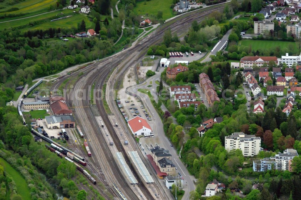 Aerial photograph Rottweil - Marshalling yard and freight station and Museum derEisenbahnfreunde Zollernbahn in Rottweil in the state Baden-Wuerttemberg, Germany
