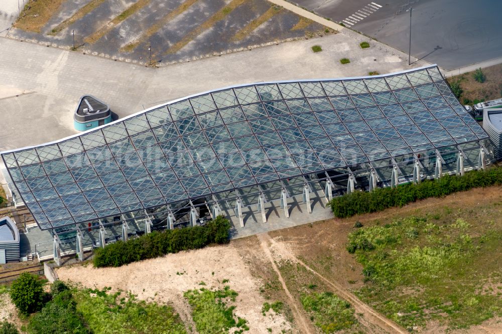 Aerial image Hannover - Station building and track systems of the S-Bahn station Hannover Messe/Ost (EXPO-Plaza) in the district Bemerode in Hannover in the state Lower Saxony, Germany