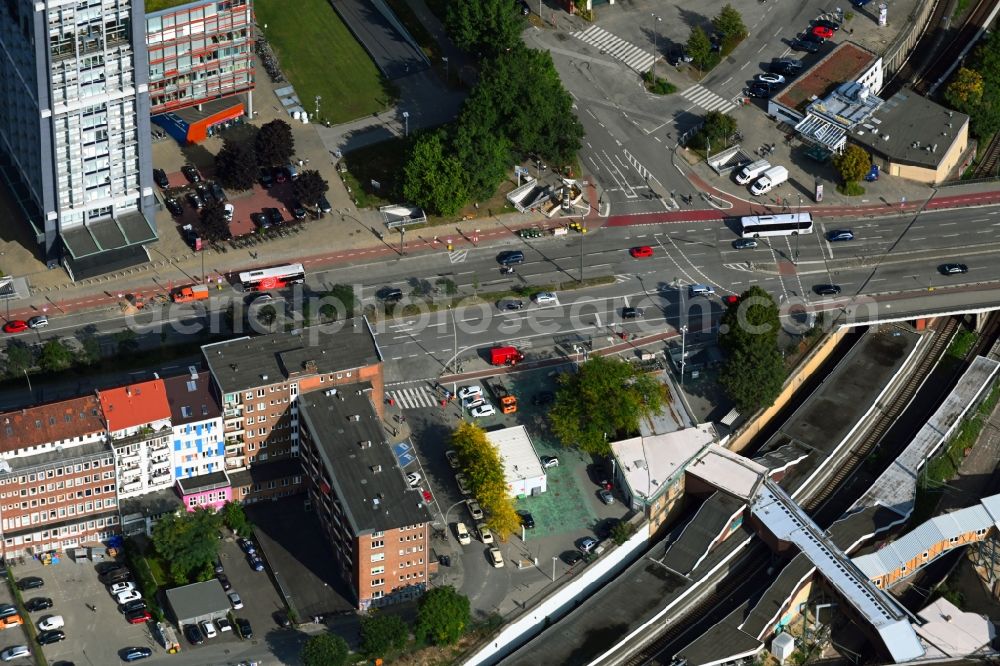 Aerial photograph Hamburg - Station building and track systems of the S-Bahn station Berliner Tor in the district Sankt Georg in Hamburg, Germany