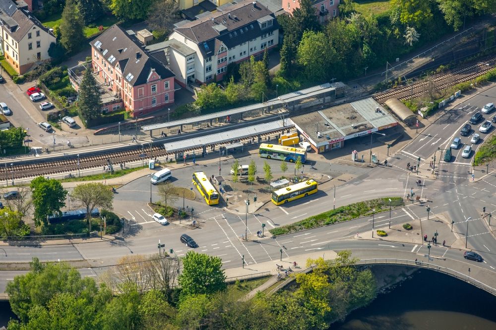 Aerial photograph Essen - Station building and track systems of the S-Bahn station Essen-Werden in the district Werden in Essen in the state North Rhine-Westphalia, Germany
