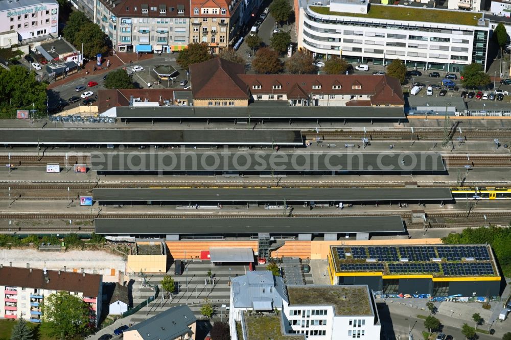 Aerial photograph Stuttgart - Station building and track systems of the S-Bahn station in the district Bad Cannstatt in Stuttgart in the state Baden-Wuerttemberg, Germany