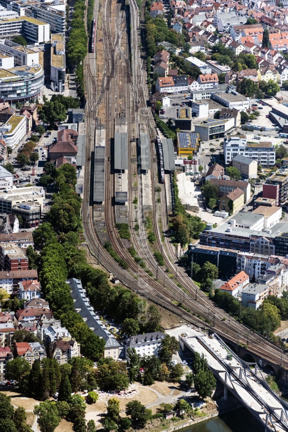 Aerial image Stuttgart - Station building and track systems of the S-Bahn station in the district Bad Cannstatt in Stuttgart in the state Baden-Wuerttemberg, Germany