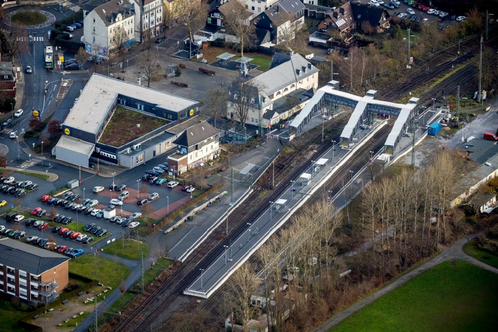 Aerial photograph Bochum - Station building and track systems of the S-Bahn station in the district Dahlhausen in Bochum in the state North Rhine-Westphalia, Germany