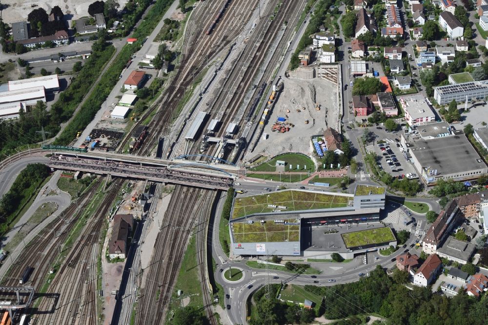 Aerial photograph Weil am Rhein - Station building and track systems of the S-Bahn station in Weil am Rhein in the state Baden-Wurttemberg, Germany