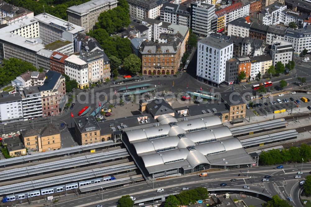 Aerial photograph Mainz - Main train station in Mainz in Rhineland-Palatinate