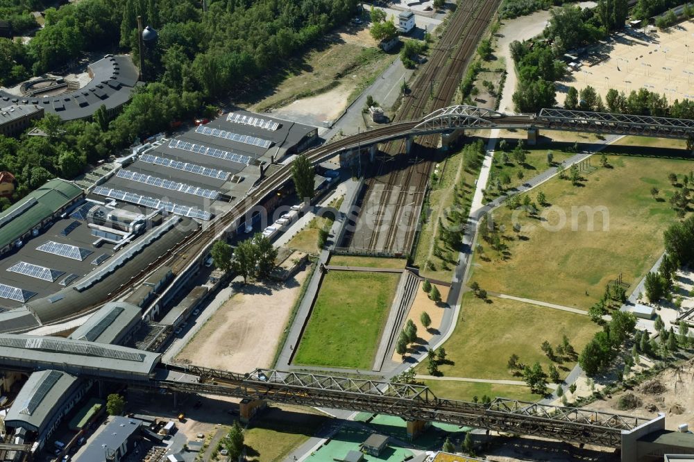 Aerial image Berlin - Station building and track systems of Metro subway station Gleisdreieck in Berlin, Germany