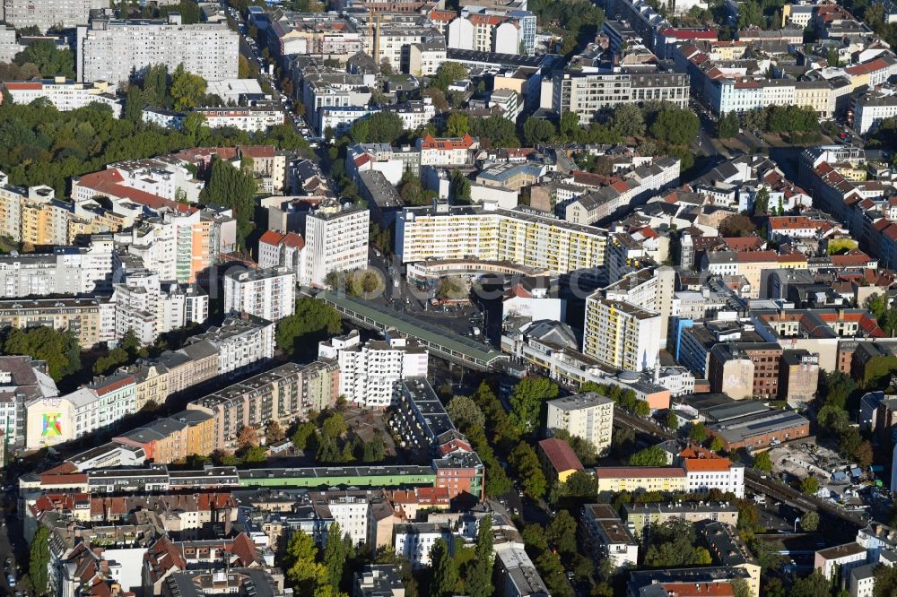 Berlin from above - Station building and track systems of Metro subway station Kottbusser Tor in the district Kreuzberg in Berlin, Germany