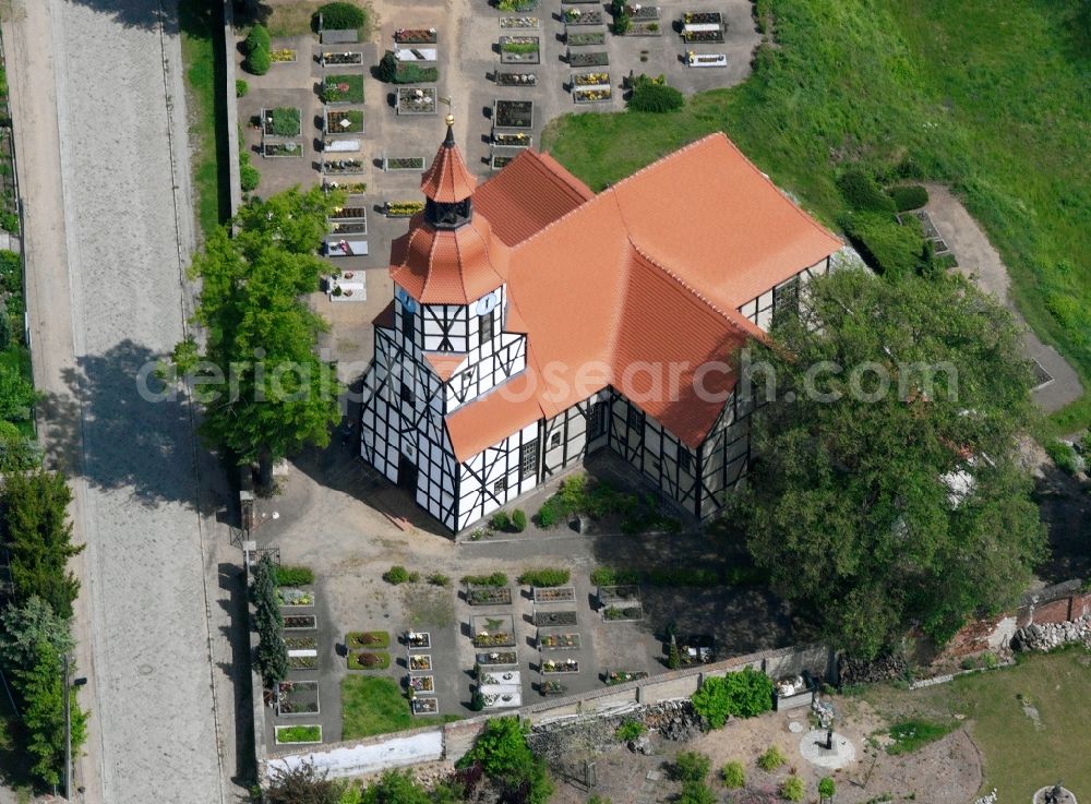 Klieken from above - Baroque timber-framed church from the 17th Century with a tower of 1784. In 1697 the church was an altar of the painter Lucas Cranach the gift that was stolen from 1980th