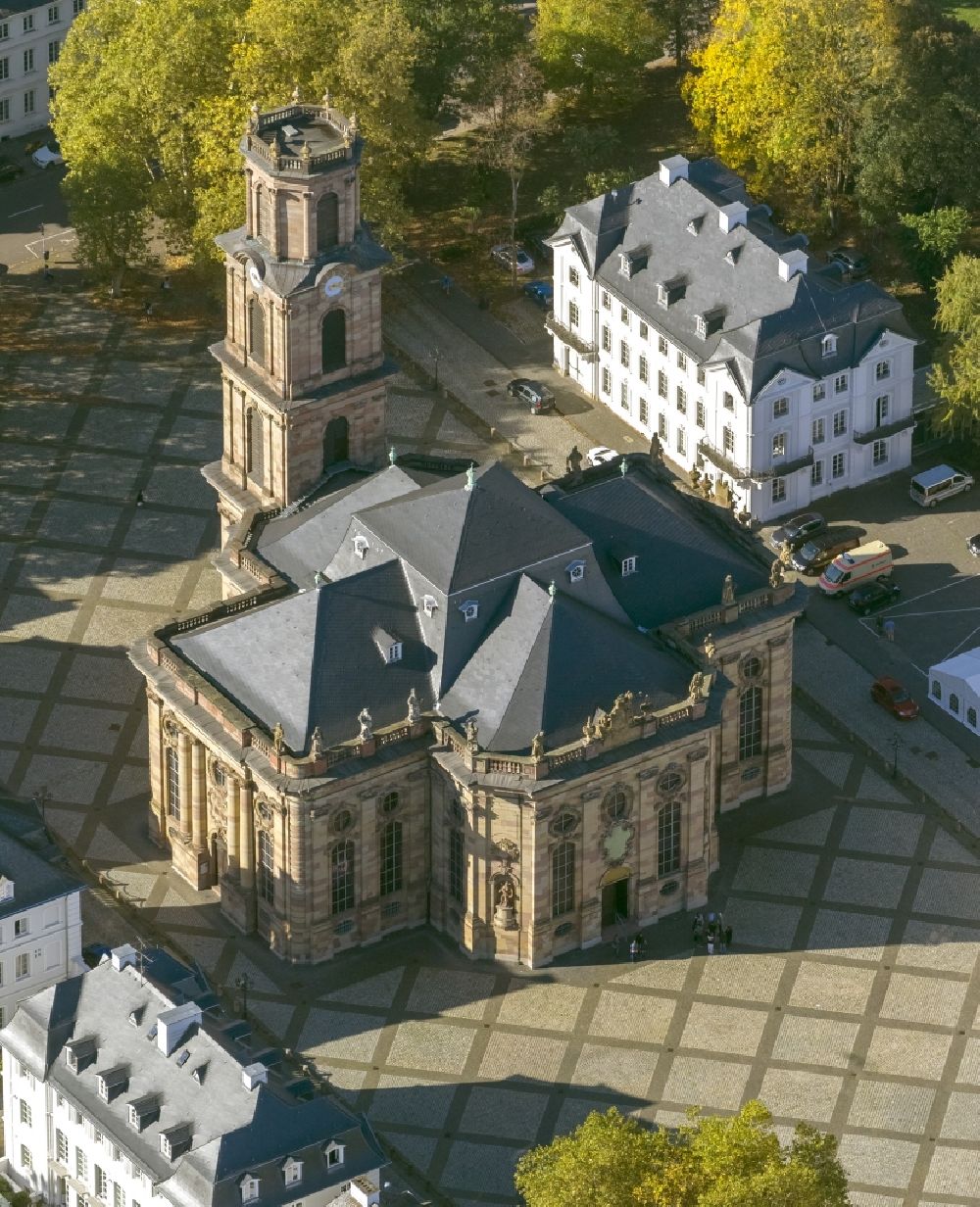 Aerial image Saarbrücken - Louis Baroque church on the Ludwigsplatz in Saarbrücken in Saarland