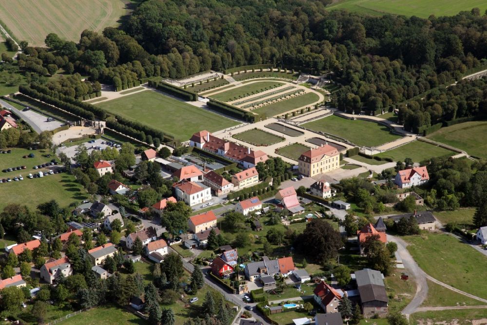 Aerial image Großsedlitz - Grossedlitz's baroque garden with lock in Heidenau in Saxony. The Grossedlitz baroque garden with the Frederick lodge and upper and lower Orangery is situated on a hill in the town of Heidenau