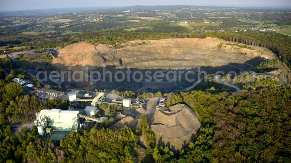 Aerial image Königswinter - Basalt quarry Huehnerberg of the Rheinische Provinzial-Basalt- und Lavawerke GmbH & Co. oHG, Huehnerberg plant in the state North Rhine-Westphalia, Germany