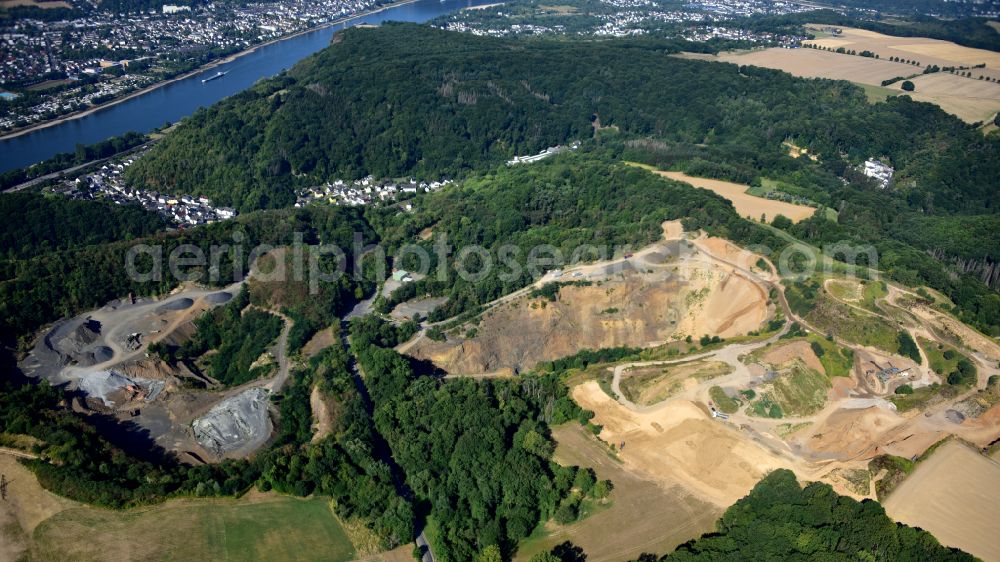 Kasbach-Ohlenberg from the bird's eye view: Basalt quarry in Kasbach-Ohlenberg in the state Rhineland-Palatinate, Germany