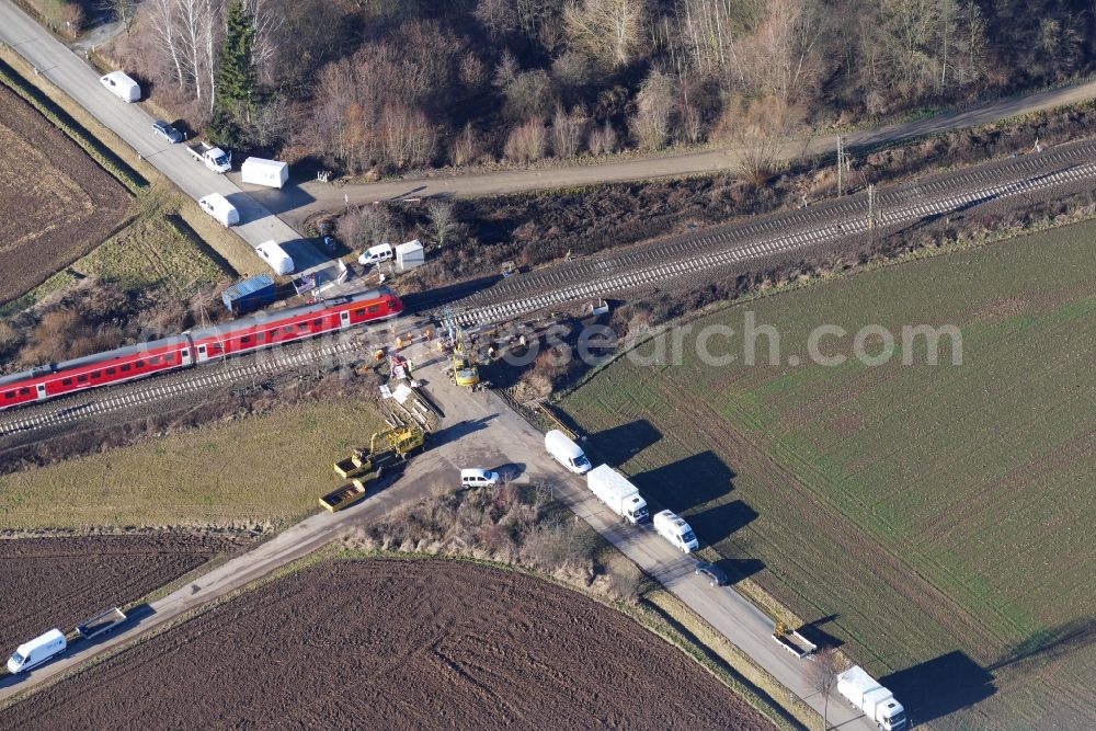 Aerial photograph Friedland - Construction and maintenance work on the railway track in the German railway in the district Gross Schneen in Friedland in the state Lower Saxony