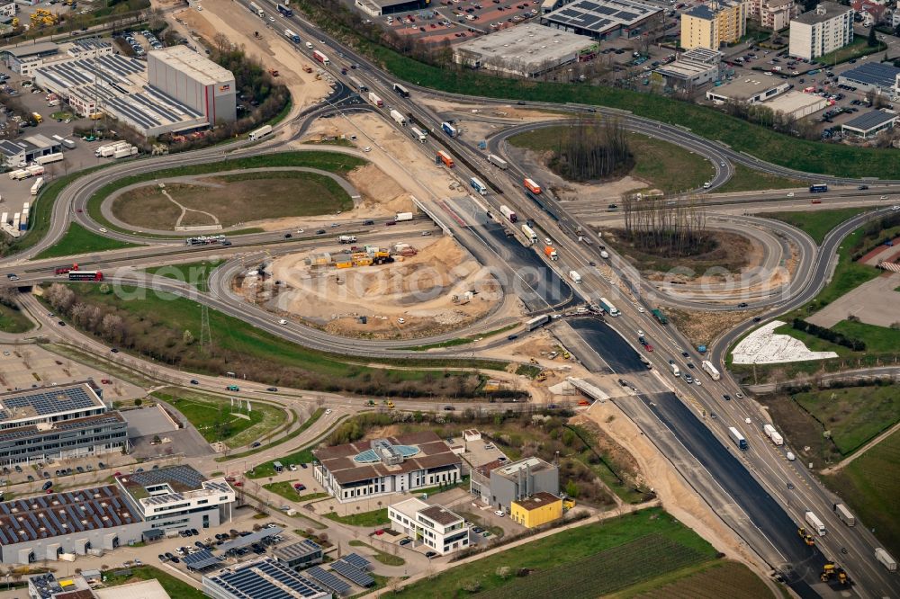 Aerial photograph Neckarsulm - Highway triangle the federal motorway A 6 in Neckarsulm in the state Baden-Wuerttemberg, Germany