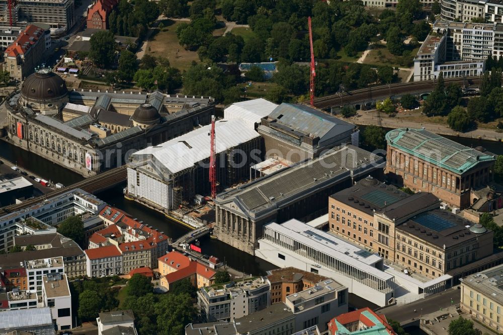 Aerial image Berlin - Museum Island with the Bode Museum, the Pergamon Museum, the Old National Gallery, the Colonnades and the New Museum. The complex is a World Heritage site by UNESCO