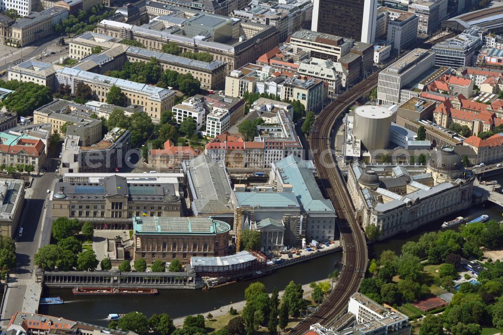 Berlin from above - Museum Island with the Bode Museum, the Pergamon Museum, the Old National Gallery, the Colonnades and the New Museum. The complex is a World Heritage site by UNESCO