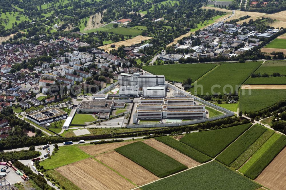 Stuttgart from above - Construction works at the prison grounds and high security fence Prison in the district Stammheim in Stuttgart in the state Baden-Wuerttemberg