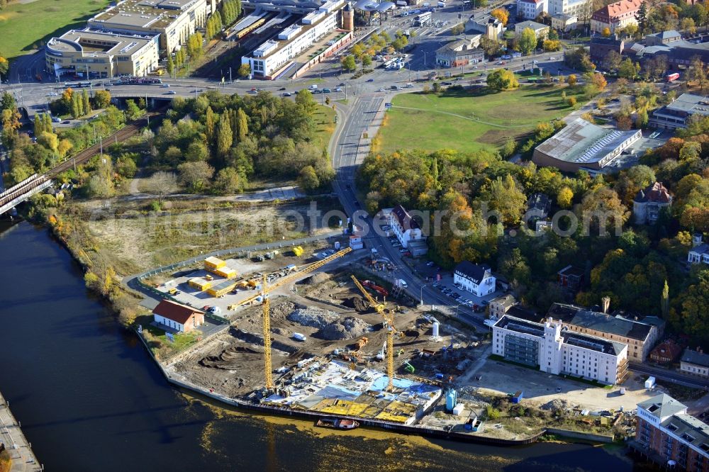Potsdam from above - View of the construction works in the historic warehouse district in Potsdam. Condominia and tenements are going to develop