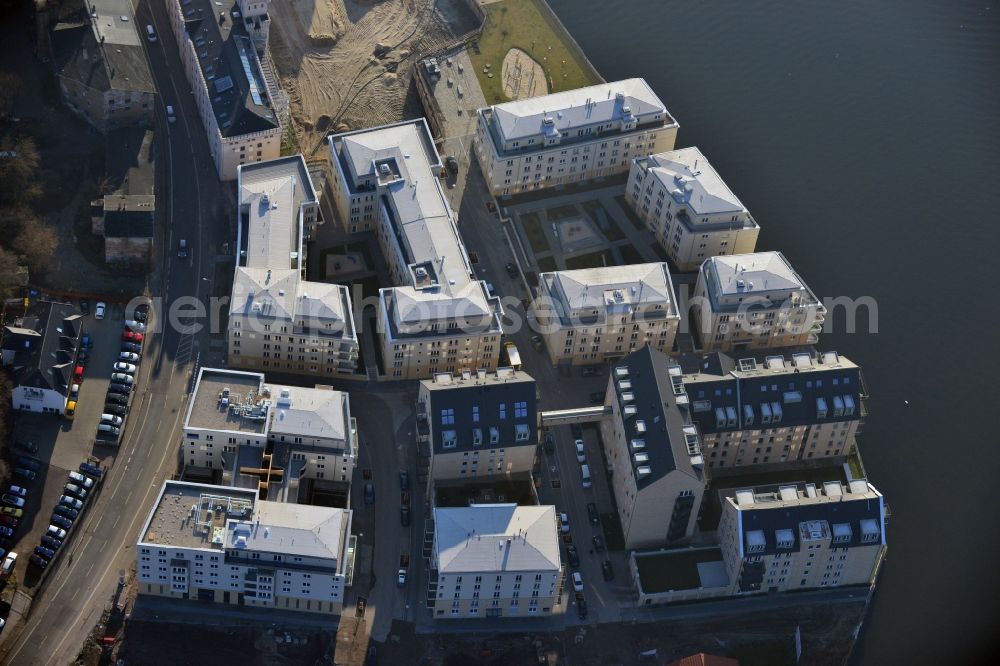 Aerial image Potsdam - View of the construction works in the historic warehouse district in Potsdam in the state Brandenburg. Condominia and tenements are going to develop