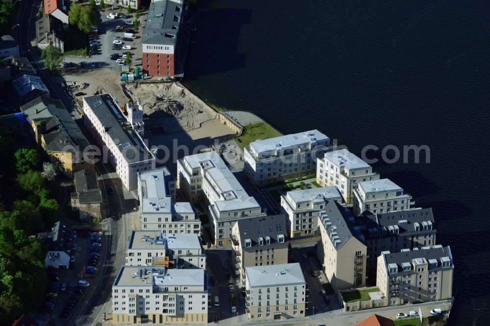 Aerial photograph Potsdam - View of the construction works in the historic warehouse district in Potsdam in the state Brandenburg. Condominia and tenements are going to develop