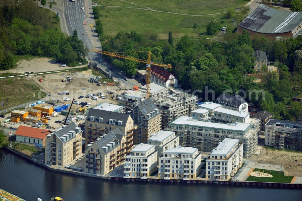 Aerial image Potsdam - View of the construction works in the historic warehouse district in Potsdam. Condominia and tenements are going to develop
